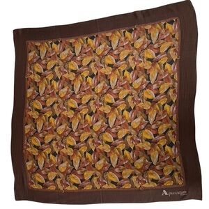 Aquascutum Shawl Scarf Brown Leaves Wool Large